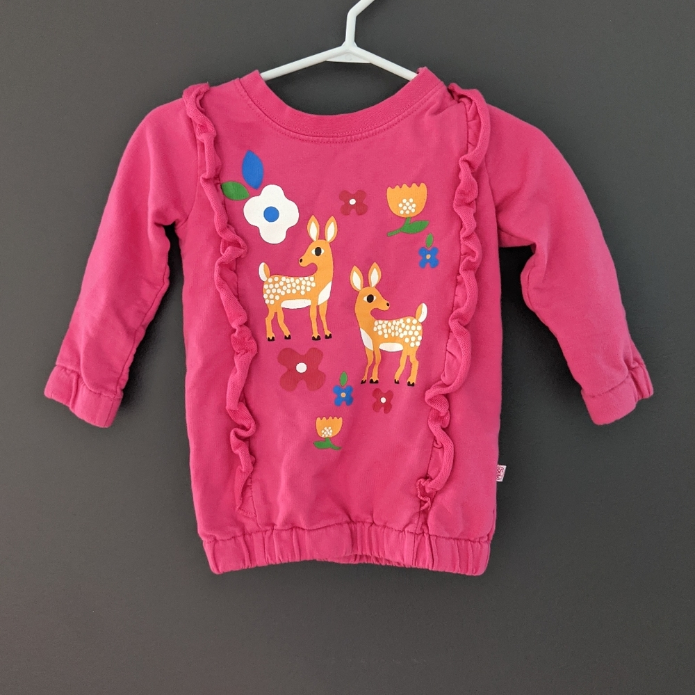 Dark pink sweater with deer & ruffle detail